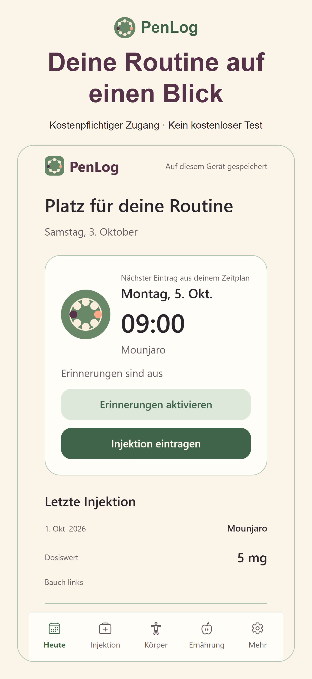 PenLog-Routine und Erinnerungen
