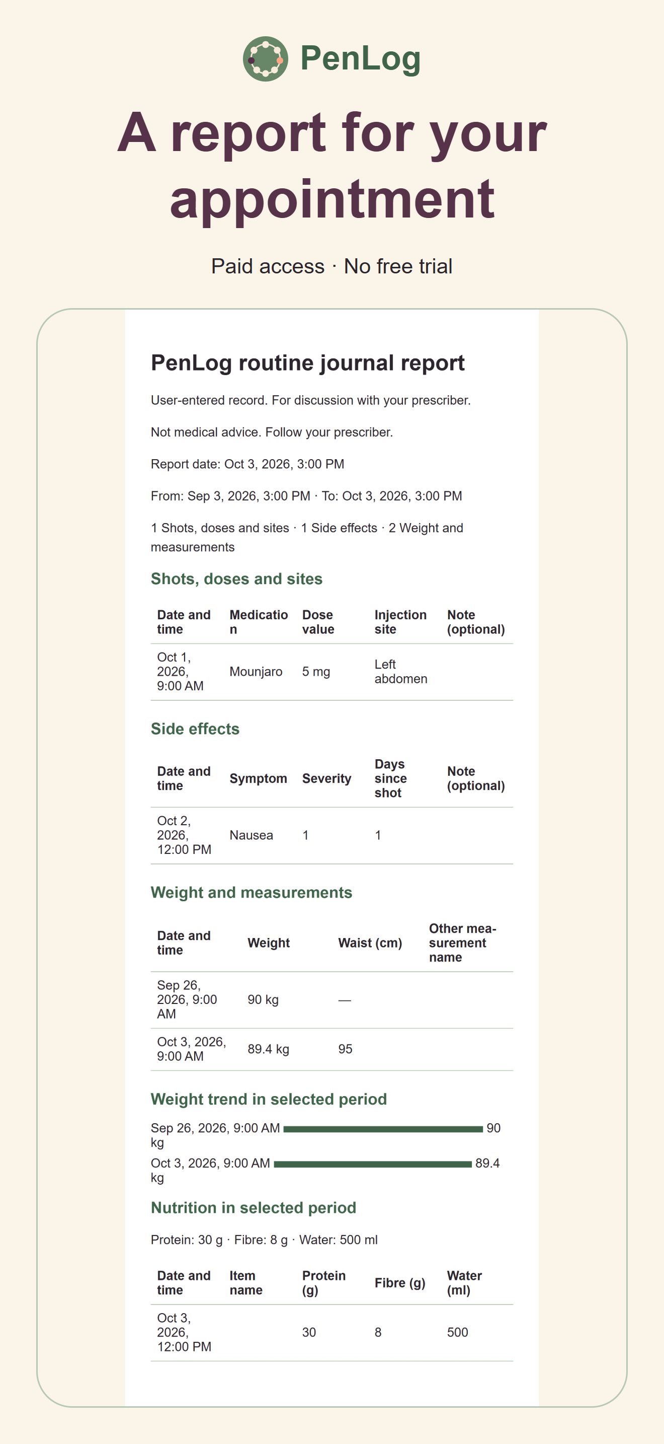 PenLog appointment report export